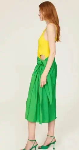 Rosie Assoulin Sarong Cut Out Midi Dress Green Yellow Womens Size 8