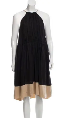 Robert Rodriguez Black Beige Silk Sleeveless Halter Cocktail Dress Size 8