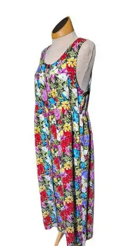 Vtg 1990s DPS Colorful Floral Print Button Up Sleeveless Maxi Sun Dress Sz S Purple