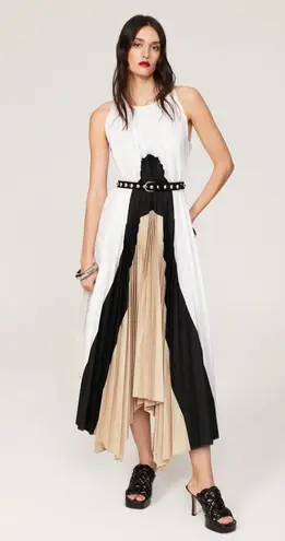 BIBHU MOHAPATRA x RTR Black White Colorblock Pleated Crewneck Flowy Dress Size 4