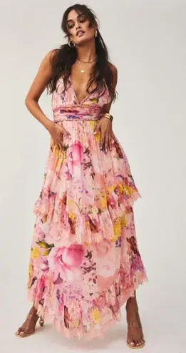 Rococo Sand x Revolve Leona Low Back Maxi Dress in Peach/Pink Floral Size L NWT Pink Size L