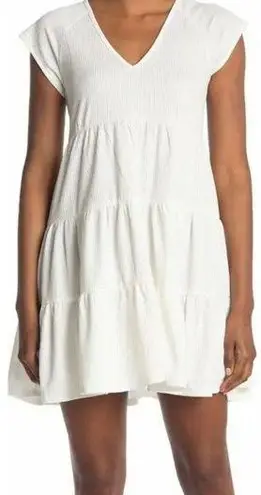 Elodie White Ribbed Tiered Mini Dress Size