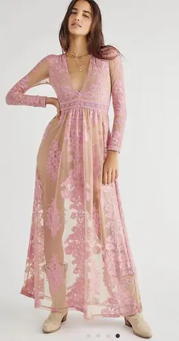 For Love & Lemons Temecula Maxi Dress Pink Embroidered Mesh Size Small NWT