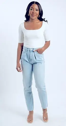 Cello CELIO 80’s STYLE DENIM SEXY MOM JEANS:PLEATED HIGH RISE, STRAIGHT DISTRESSED LEG