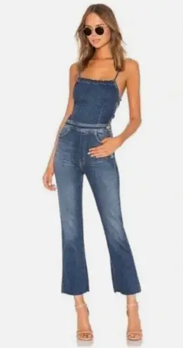 MOTHER Tie Back Hustler Ankle Fray Jumpsuit in Pardon My French Wash Blue Size 26