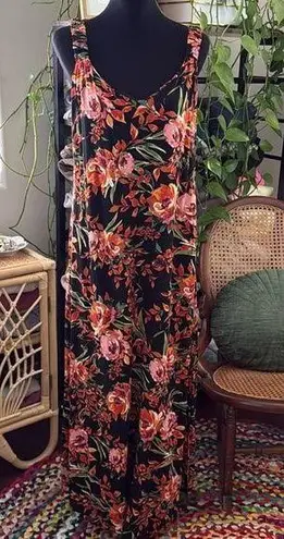 MSK Dark Floral Elastic Strap Side Slit Viscose Maxi Dress