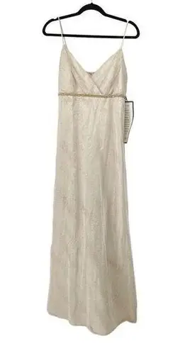 Onyx Nite Y2K Cream Gold Glitter Sparkle Spaghetti Strap Formal Dress