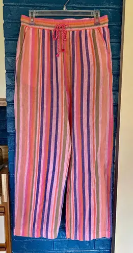 Xirena Striped Linen Blend Pants Womens Medium Coral Pink Purple Drawstring Pink