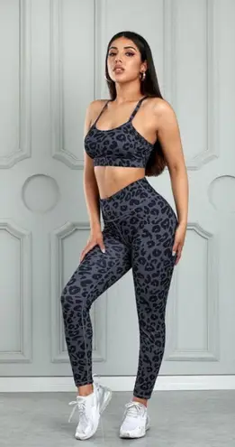 BEST SELLER Sexy Grey Charcoal Leopard Print Activewear Set