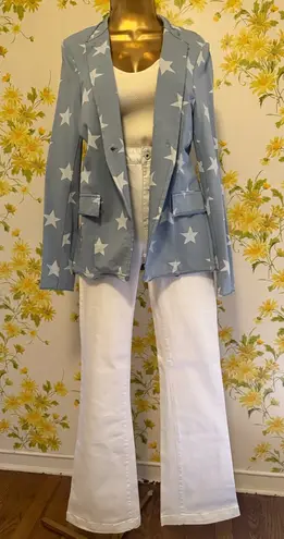 NWT blue and white Star pattern print women’s cotton blazer size L Size L