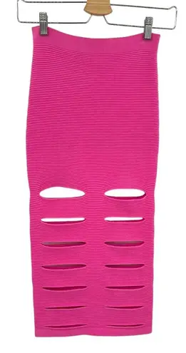 Cushnie et Ochs Pink Ribbed Knit Slash Slit Bandage Skirt Size XS