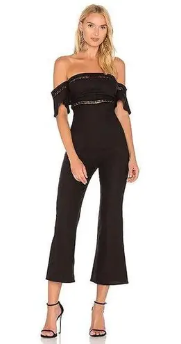 Stone Cold Fox Morrissey Linen Black Lace Crop Flare Leg Strapless Jumpsuit 2