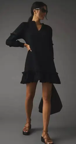 Sundays Anthropologie Black Ruffle Balloon Sleeve Dress