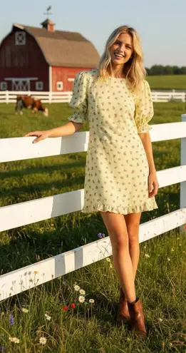 Faithfull the Brand Florence Mini Dress Luda Lime Floral Size Small NWT