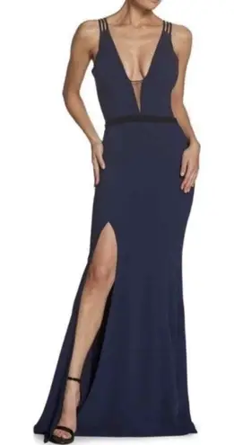Dress the Population Semi Formal Dress Long Blue Sexy Plunge Neckline XXL New