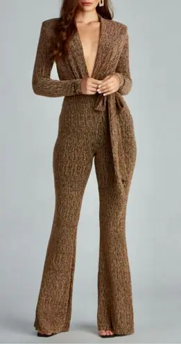 Jainmy Martinez NWT Brown Metallic Deep V-Neck