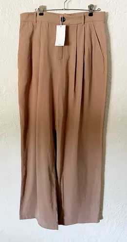 MNG Jeans Mango MNG Tan Khaki High Waisted Wide Leg Pleated Trousers m