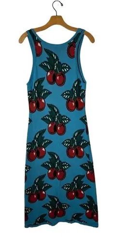 Replica Los Angeles Dress Women Large Blue And Red Knit Cherry Print Midi Sheath