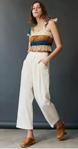 Maeve by Anthropologie Pleated Cropped Aston Pants Wide Leg in Ivory sz. 8