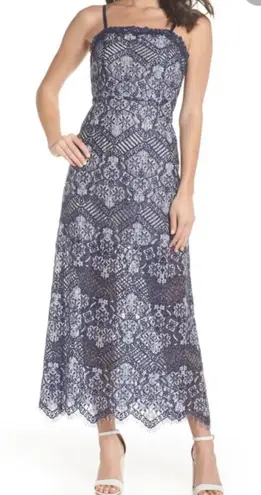 Foxiedox Anthropologie daleyza Lace Square Neck Midi dress Navy Blue Size small