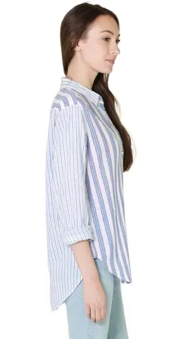 Xirena Beau Boyfriend Button Down Shirt in Tide Blue Stripes Pattern Mixing Size M