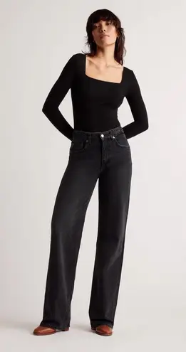 Quince NWT Second Skin Square Neck Long Sleeve Black Bodysuit Sz XS