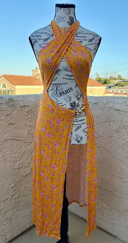 Beach Bunny Saddie bikini cover-up orange floral midi dress size S small NWT