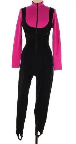Vintage 80s Jumpsuit by Ginger Bort PG Collections Pink Black Stirrups Stretchy Size 8