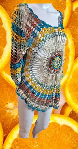 Roz & Ali Women's Multicolored Floral Crochet Scoop-Neck Sweater Size L/XL