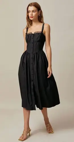 Rihoas Black Square Neck Lace Cami Midi Dress Size M