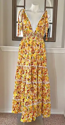 MELLODAY Maxi Dress Floral Tiered Size L NEW with Tag