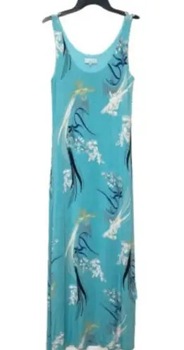 Joan Vass Teal Blue Floral Summer Maxi Dress Size Small