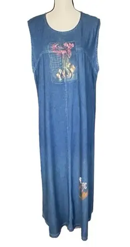Vintage denim hand painted jumper maxi dress and Jacket size L Size L