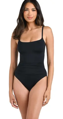 La Blanca NEW Island Goddess One Piece Swimsuit Black Medium Minimalist Luxe