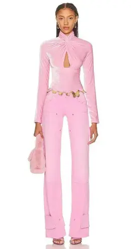 Blumarine Velvet Bodysuit in Lilac Chiffon 42 New Womens Long Sleeve Blouse Pink Size undefined