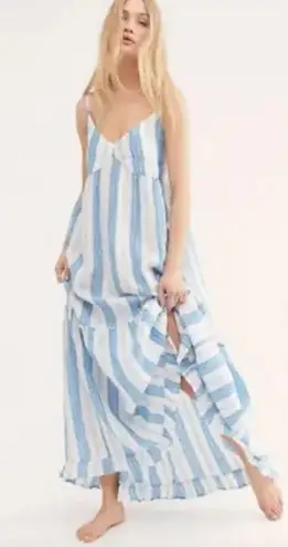 CP Shades CP Shade Free People Isabella Stripe Linen Maxi Dress Blue White Size XS Womens