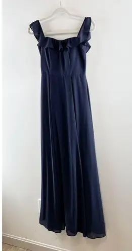 BHLDN Anthropologie Flutter Straps Formal Bridesmaids Long Dress Navy Blue 0