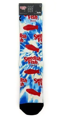 Odd Sox Swedish Fish Candy Crew Socks Mens Womens Tie Dye Novelty Gift Blue Red