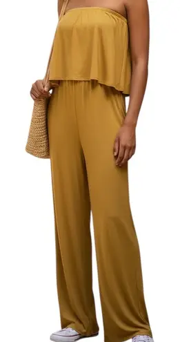 Polly & Esther  Strapless Draped‎ Top Mustard Wide Leg Jumpsuit  NWOT Size XL thumbnail 1
