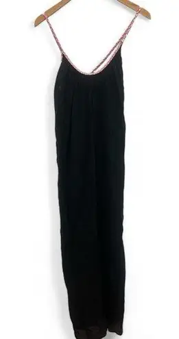 Seafolly black 100% cotton gauze maxi dress braided strappy neck tie size small