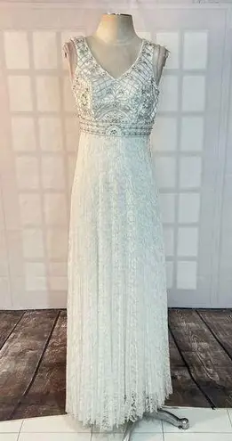 Sue Wong NWT white beaded pleated white lace formal gown size 0
