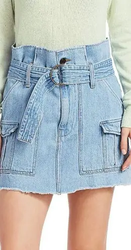 Frame  Dana High Waisted Belted Denim Paperbag Mini Skirt Blue Women 27 / US 4