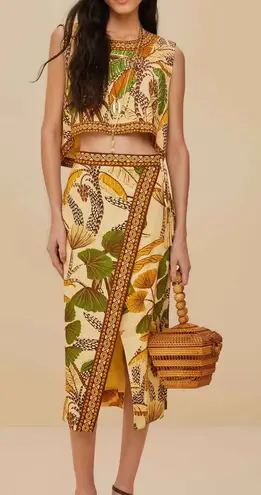 Farm Rio NWT Sand Foliage Sketch Euroflax™ linen Midi Skirt