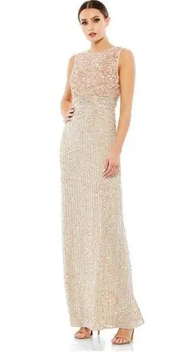 Mac Duggal 93603 Nude Sequined High Neck Sleeveless Column Gown Size 4