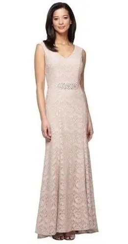 Alex Evenings New! Women's Jeweled Lace Mermaid Gown Dress Size 6 Color Cameo