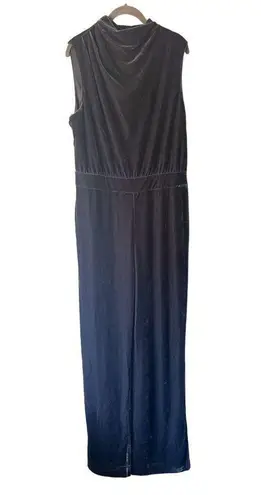 Reiss NEW  Diane Sleeveless Velvet Jumpsuit in Blue Wide Leg Open Back Size 10