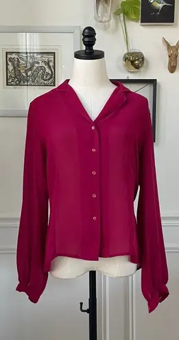 Vintage Elite Cranberry Polyester Voile Blouse Back Pleated L Red Size L