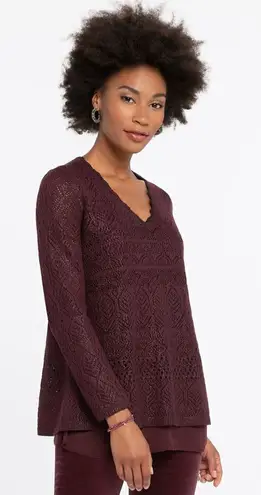Nic+Zoe Womens  Shine-On Shine On Lace Knit Sweater Winterberry Burgundy  PP XS