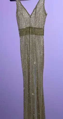 Mac Duggal 1070D Gold Evening Gown Women Size 2 Beaded Floor Length Prom Pageant