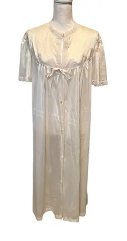 JCPenney Ivory Nylon Lace Nightgown Size Large 7001 Button Front Robe Vintage - Image 1